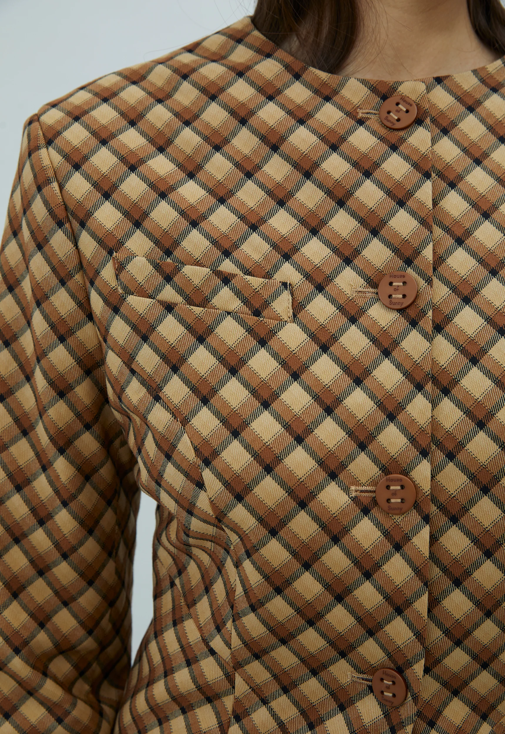 CHECK COLLARLESS BLAZER - Image 3