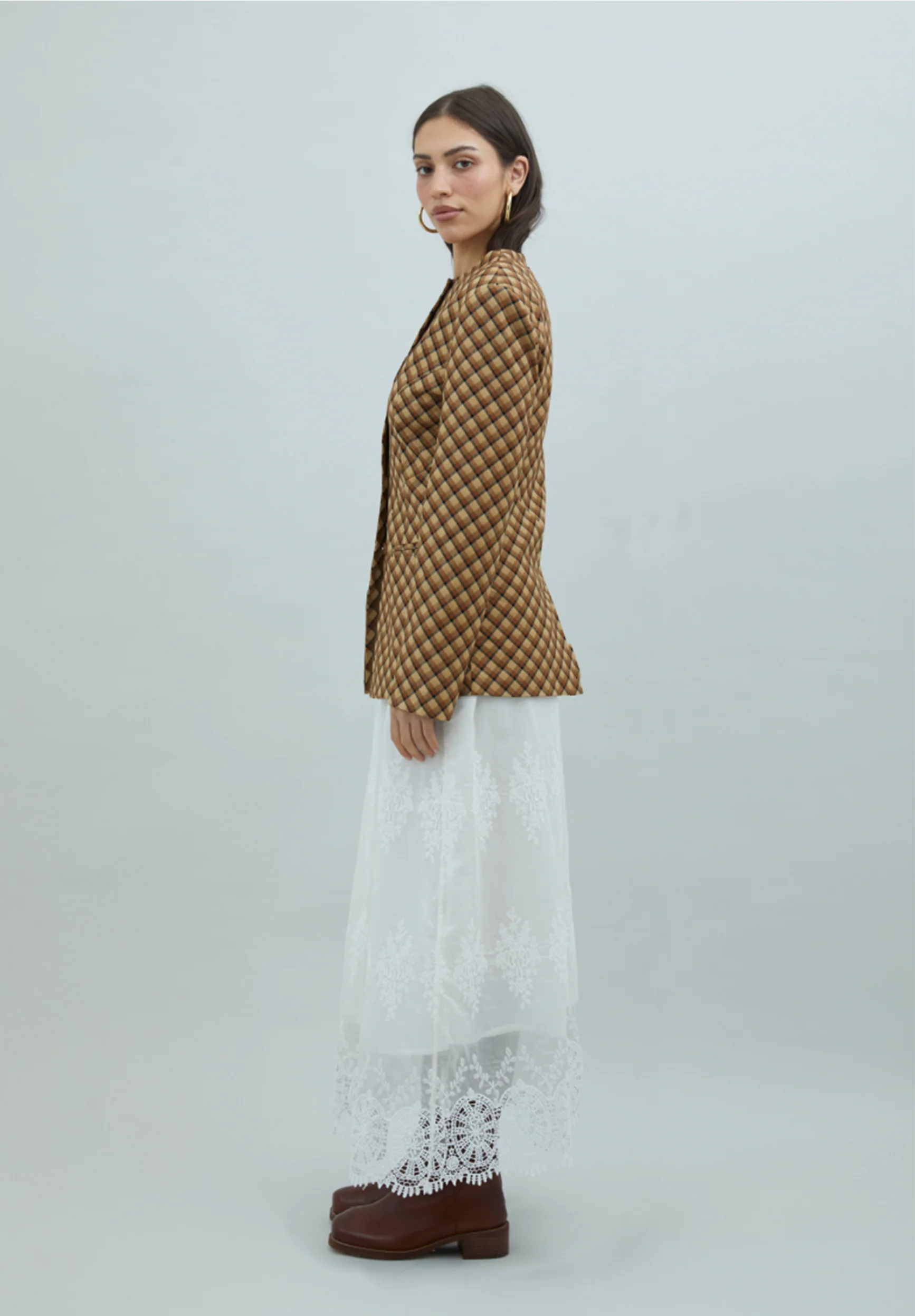 CHECK COLLARLESS BLAZER - Image 4