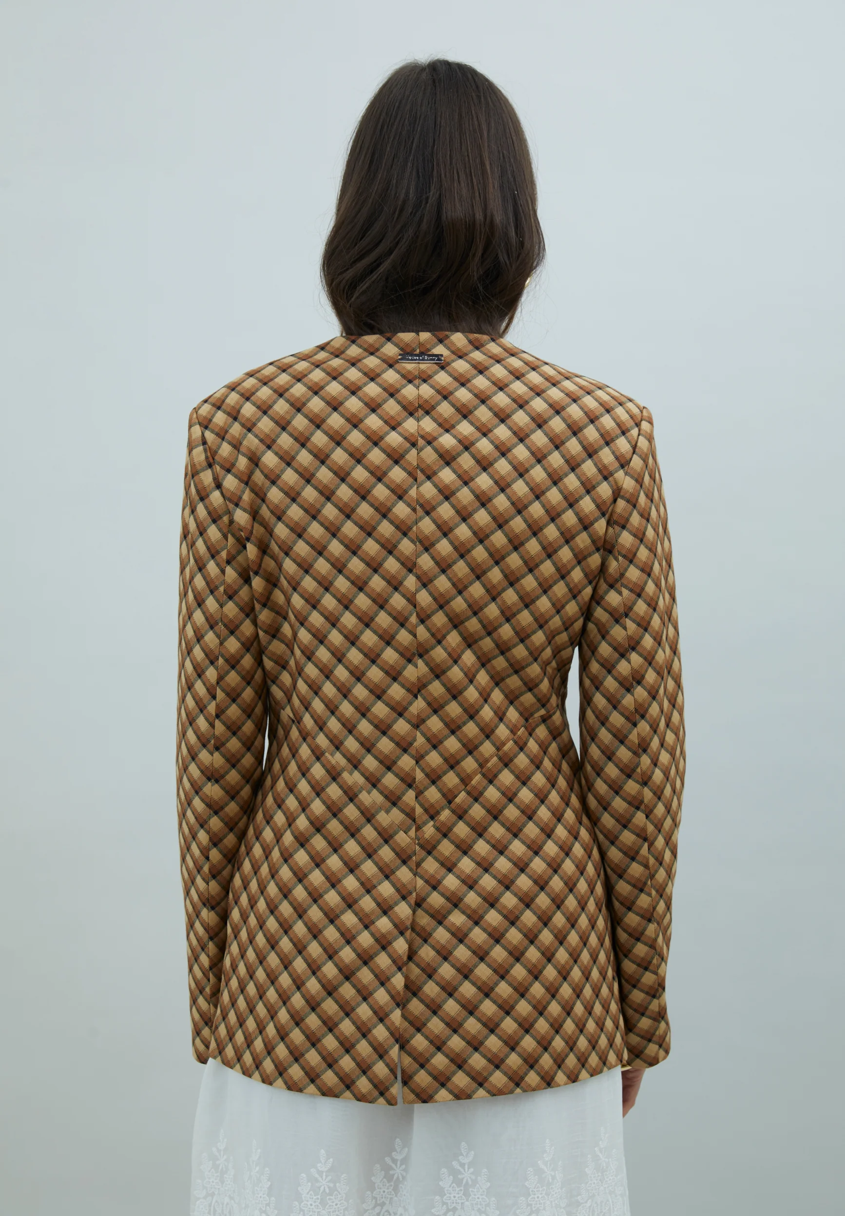 CHECK COLLARLESS BLAZER - Image 5